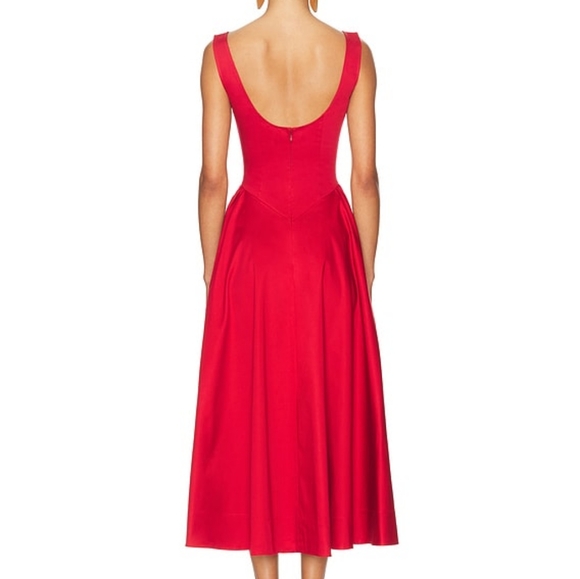 Helsa Stretch Cotton Sateen Midi Dress in Red - Picture 3 of 12